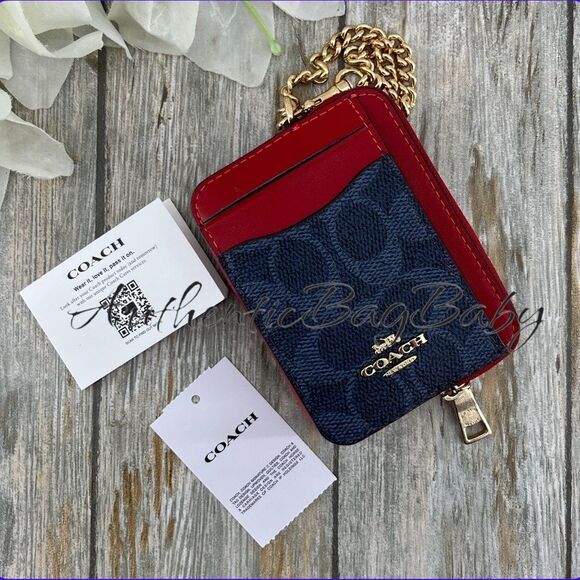 Authentic Coach Zip Card Case In Signature Canvas With Varsity Print Wallet Bag - Picture 6 of 8